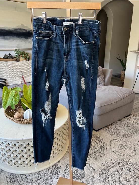 Good American Denim - Good American Dark Blue Distressed Skinny Jeans